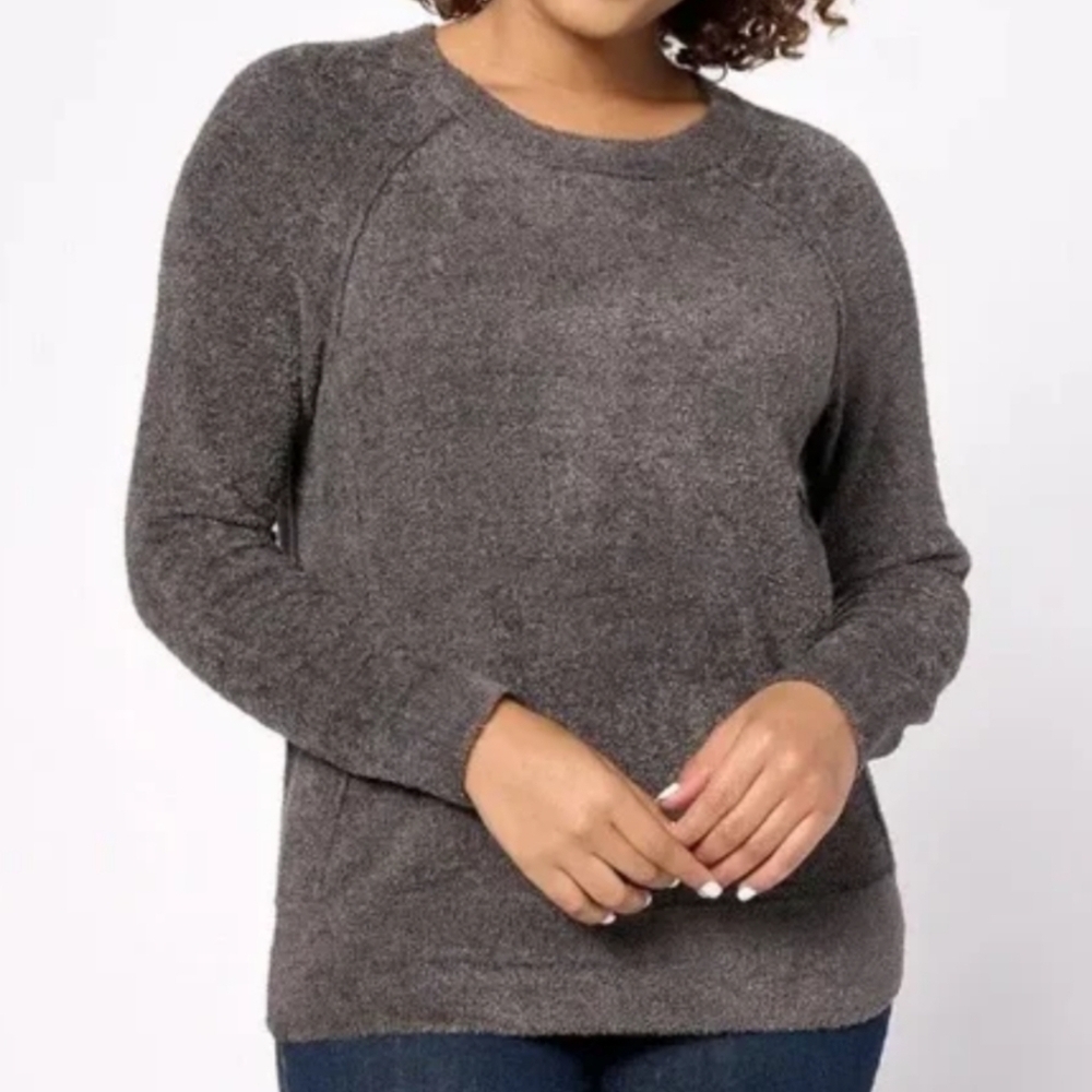 Barefoot Dreams CozyChic Lite Raglan Pullover in Grey Size Large